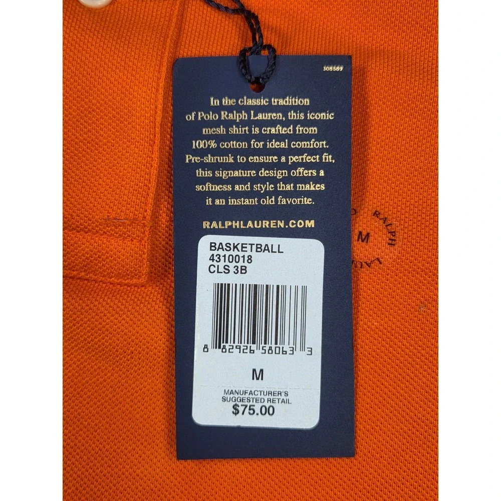 NEW Polo Ralph Lauren Mens Mesh Shirt Polo Orange Pony M Vintage NWT *FLAW*